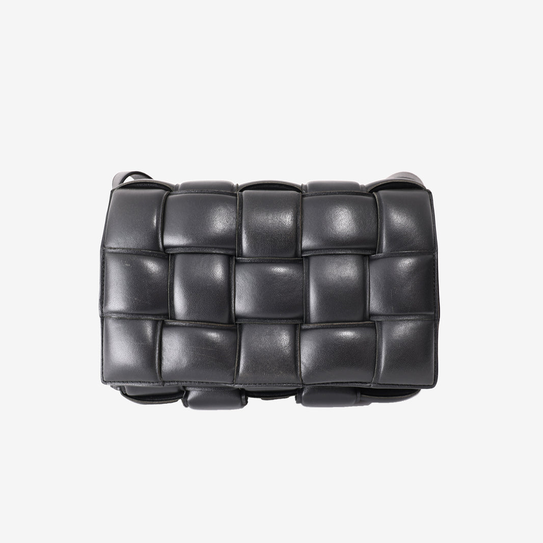 Bottega Veneta Padded Cassette Bag in Black Lambskin Leather with Silver Hardware