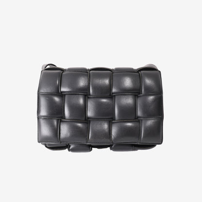 Bottega Veneta Padded Cassette Bag in Black Lambskin Leather with Silver Hardware
