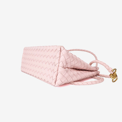 Bottega Veneta Medium Andiamo Bag in Light Pink Leather with Gold Hardware bottom side view