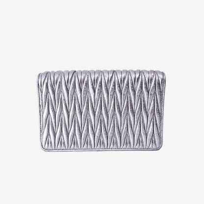 Miu Miu Matelassé Metallic Evening Bag in Silver Nappa Leather with Silver Hardware
