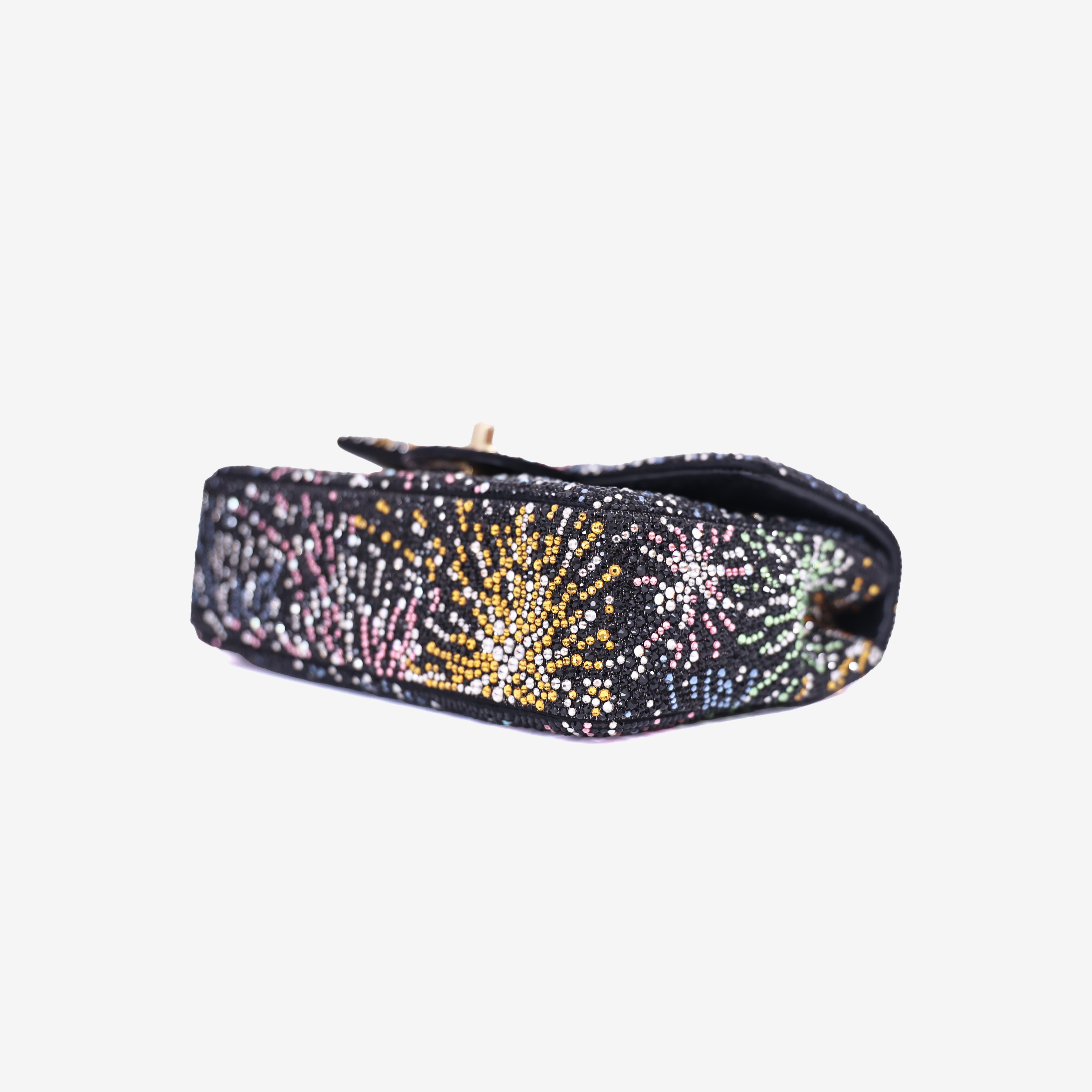 Chanel Coco Neige Evening Bag in Black/Multicolour Sequin Pearl Strass with Gold Hardware bottom side view