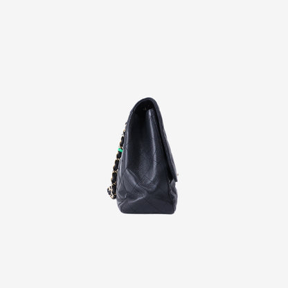 Chanel Large Classic Flap Bag in Black Caviar Leather with Gold Hardware