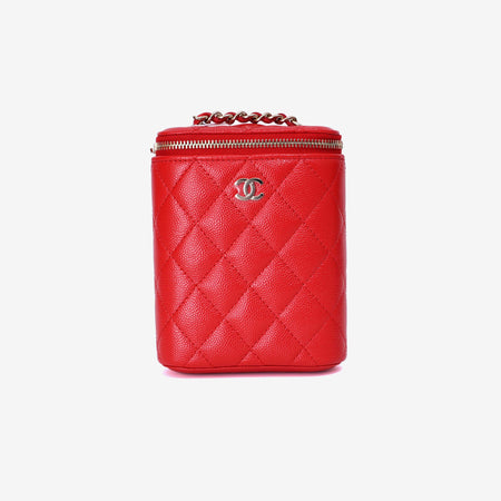 Chanel Vertical Vanity Case in Red Caviar Leather with Gold Hardware