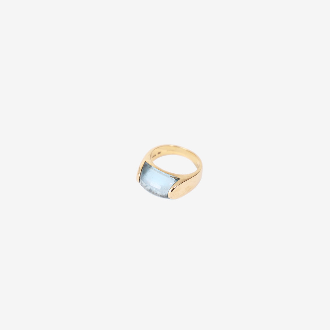Bvlgari Vintage Tronchetto Dome Ring in 18K Yellow Gold with Blue Topaz