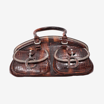 Christian Dior Detective Satchel Medium in Brown Crocodile Leather with Palladium Hardware front view