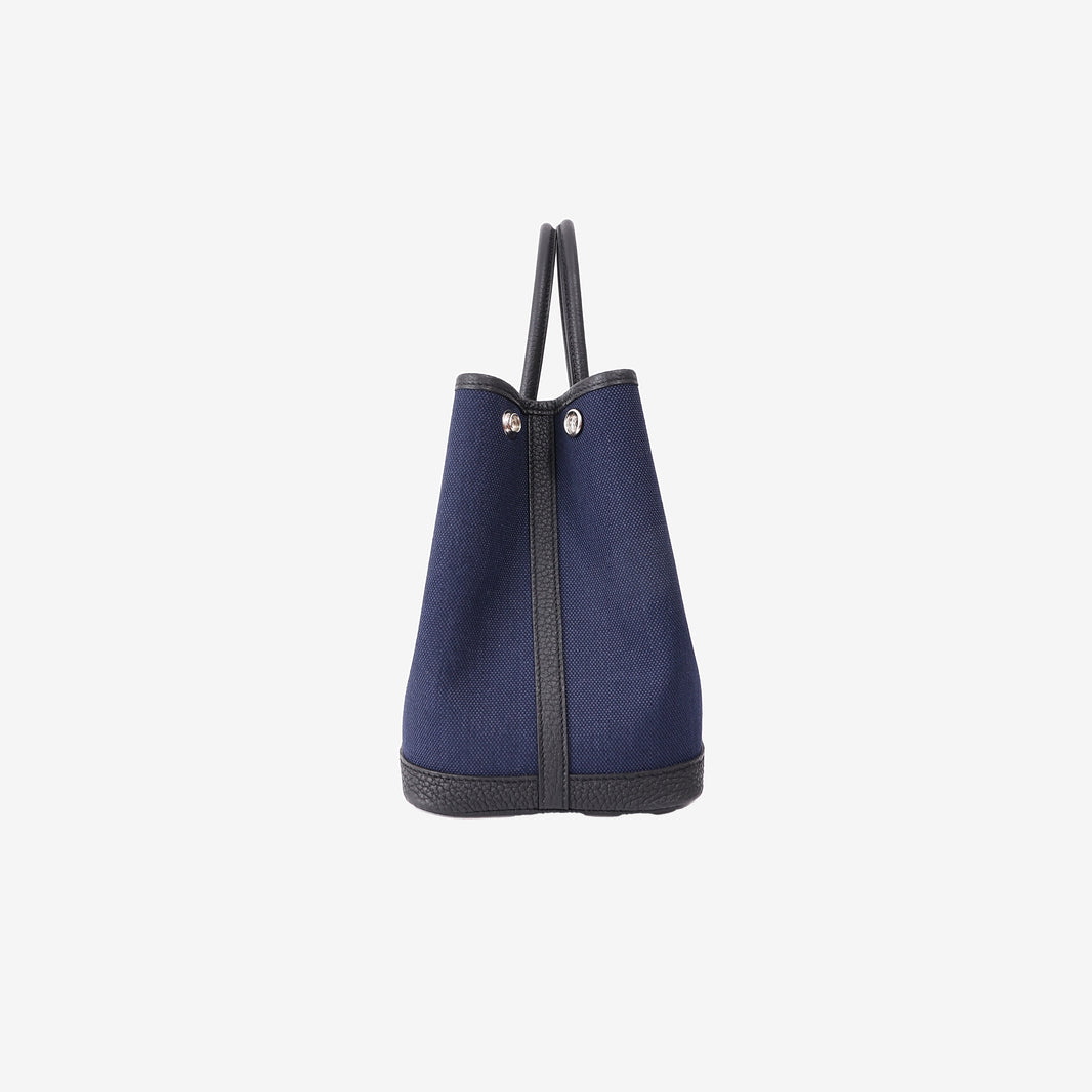 Hermès Garden Party 30 in Navy Blue Toile Canvas with Palladium Hardware
