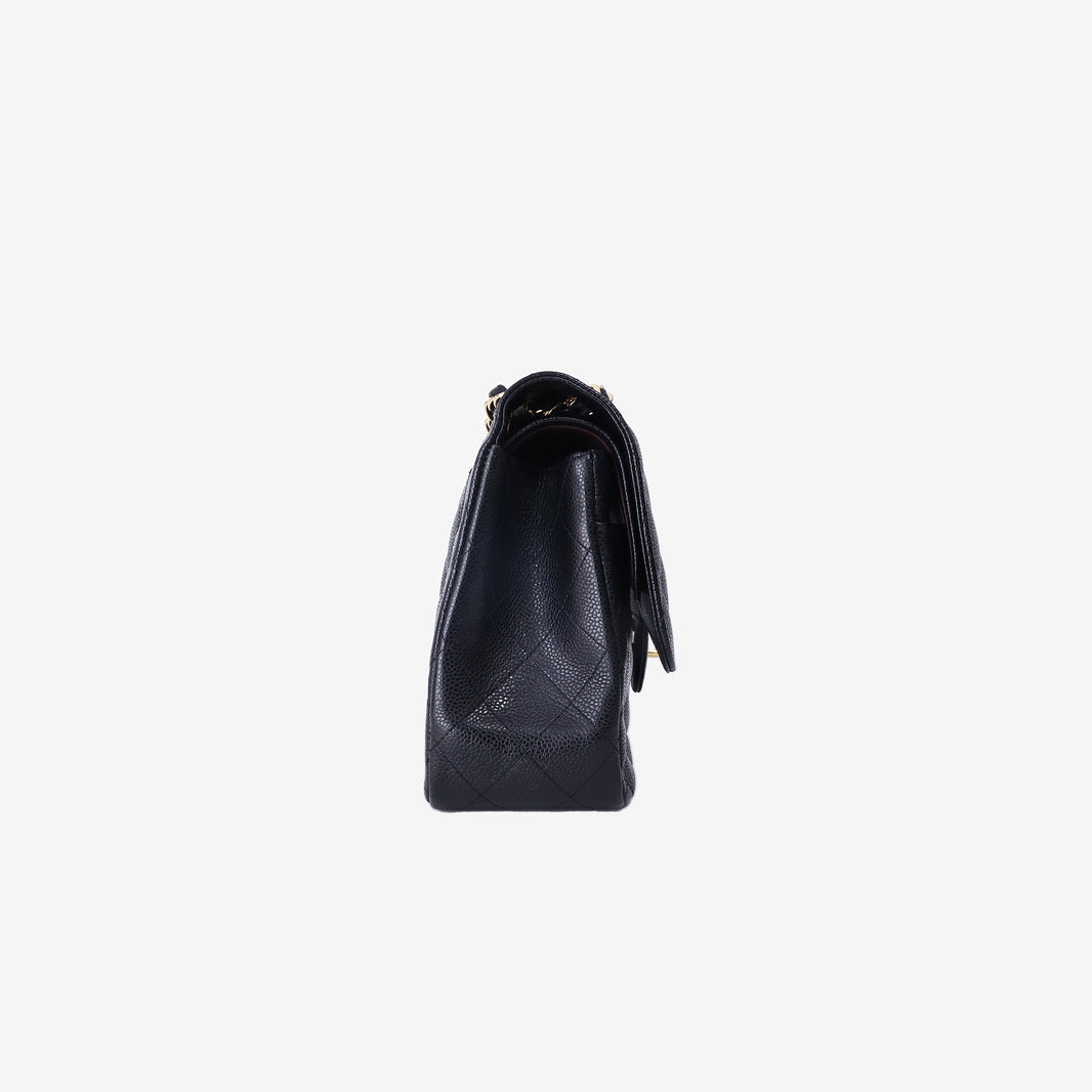 Chanel Classic Large Flap Bag in Black Caviar Leather with Gold Hardware