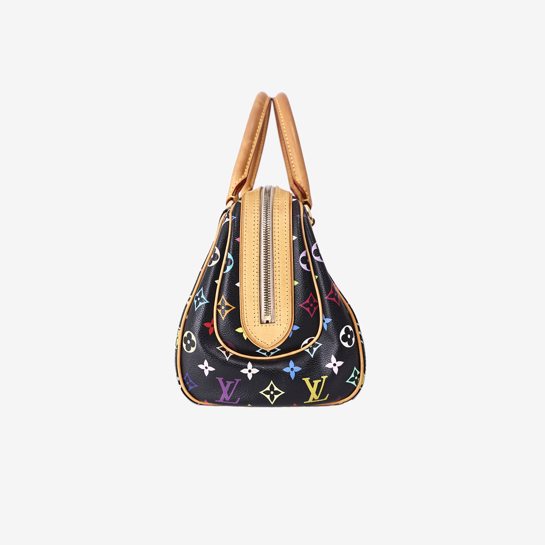 Louis Vuitton Priscilla Boston Tote Bag in Black/Multicolour Monogram Canvas/Vachetta Leather with Gold Hardware