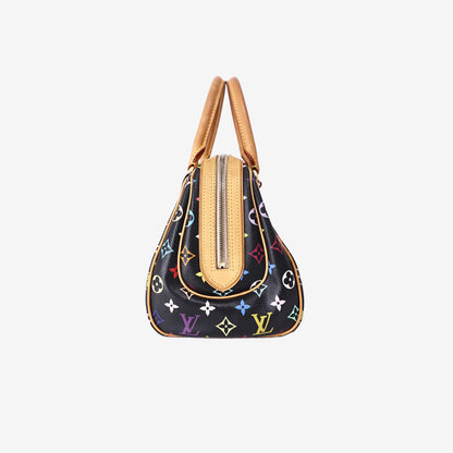 Louis Vuitton Priscilla Boston Tote Bag in Black/Multicolour Monogram Canvas/Vachetta Leather with Gold Hardware