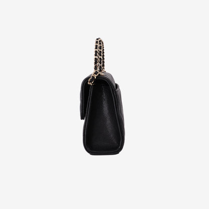 Chanel Double Chain Top Handle Flap in Black Caviar Leather with Gold Hardware
