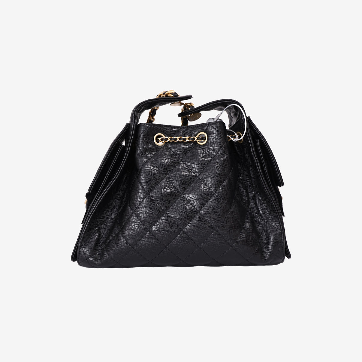 Chanel 25 Small in Black Caviar Leather with Gold Hardware back view