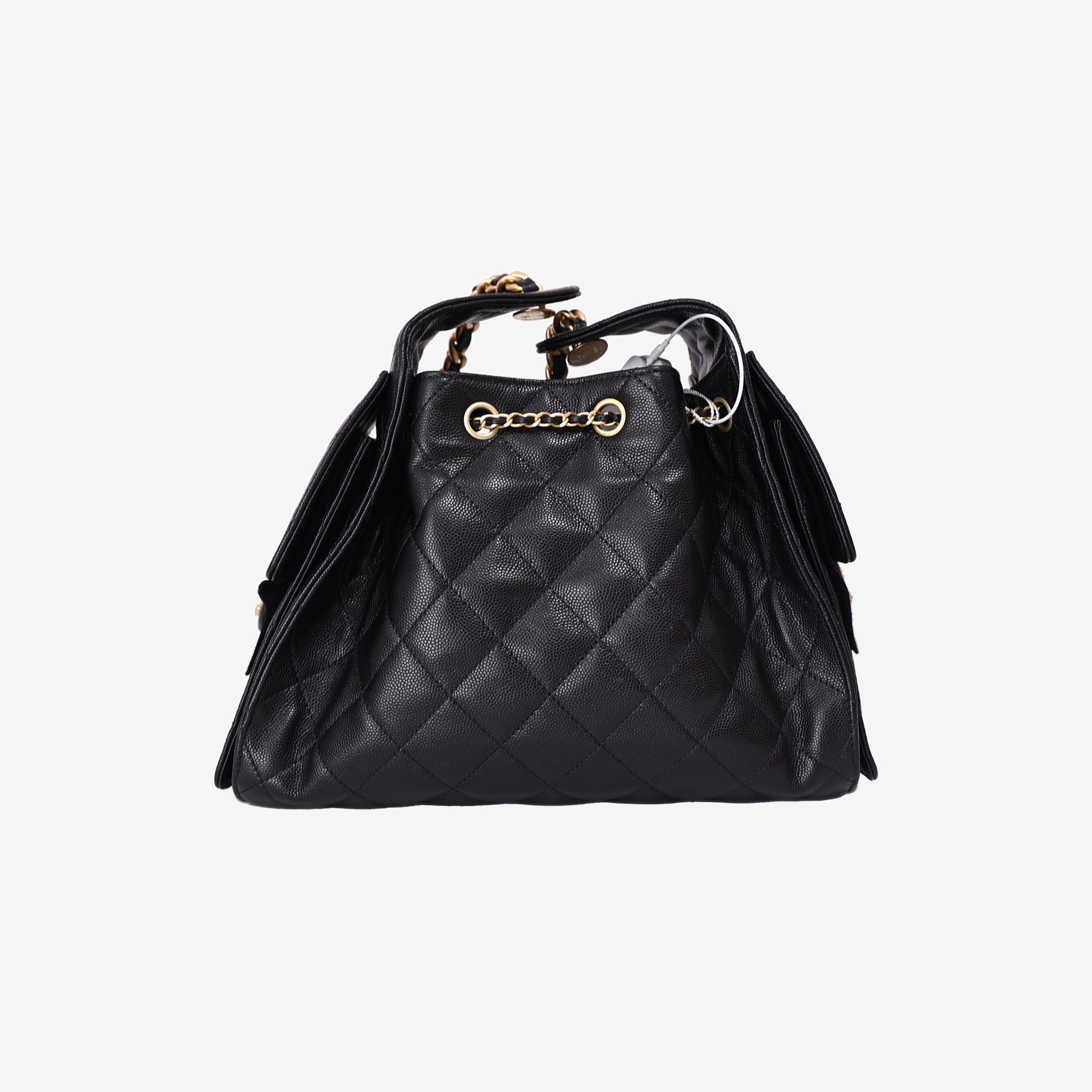 Chanel 25 Small in Black Caviar Leather with Gold Hardware back view