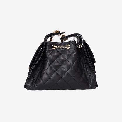 Chanel 25 Small in Black Caviar Leather with Gold Hardware back view