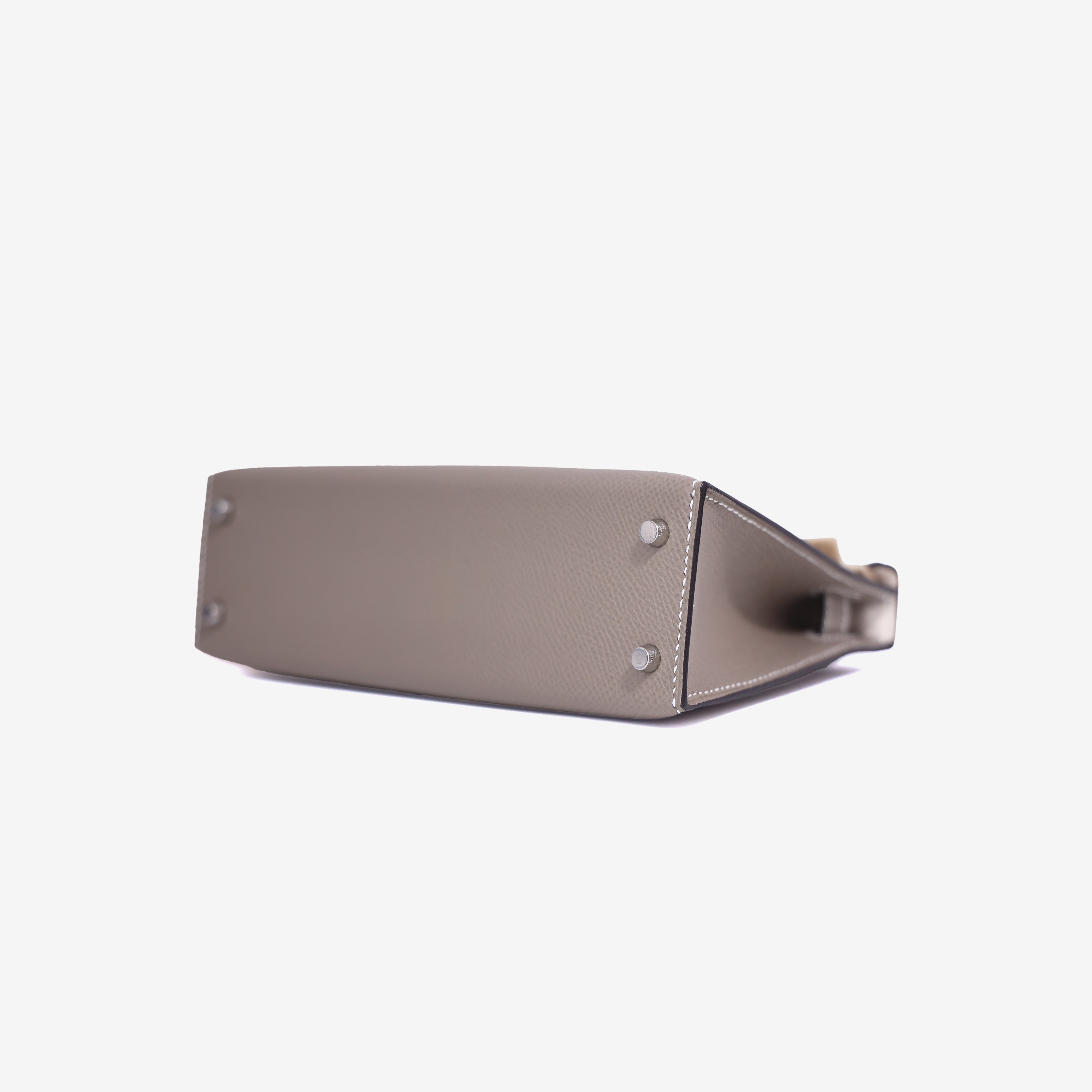 Hermès Mini Kelly 20 in Gris Foncé Epsom Leather with Palladium Hardware bottom side view