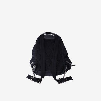 Burberry Medium Crossbody Rucksack Backpack in Black Nylon/Calfskin Leather with Silver Hardware