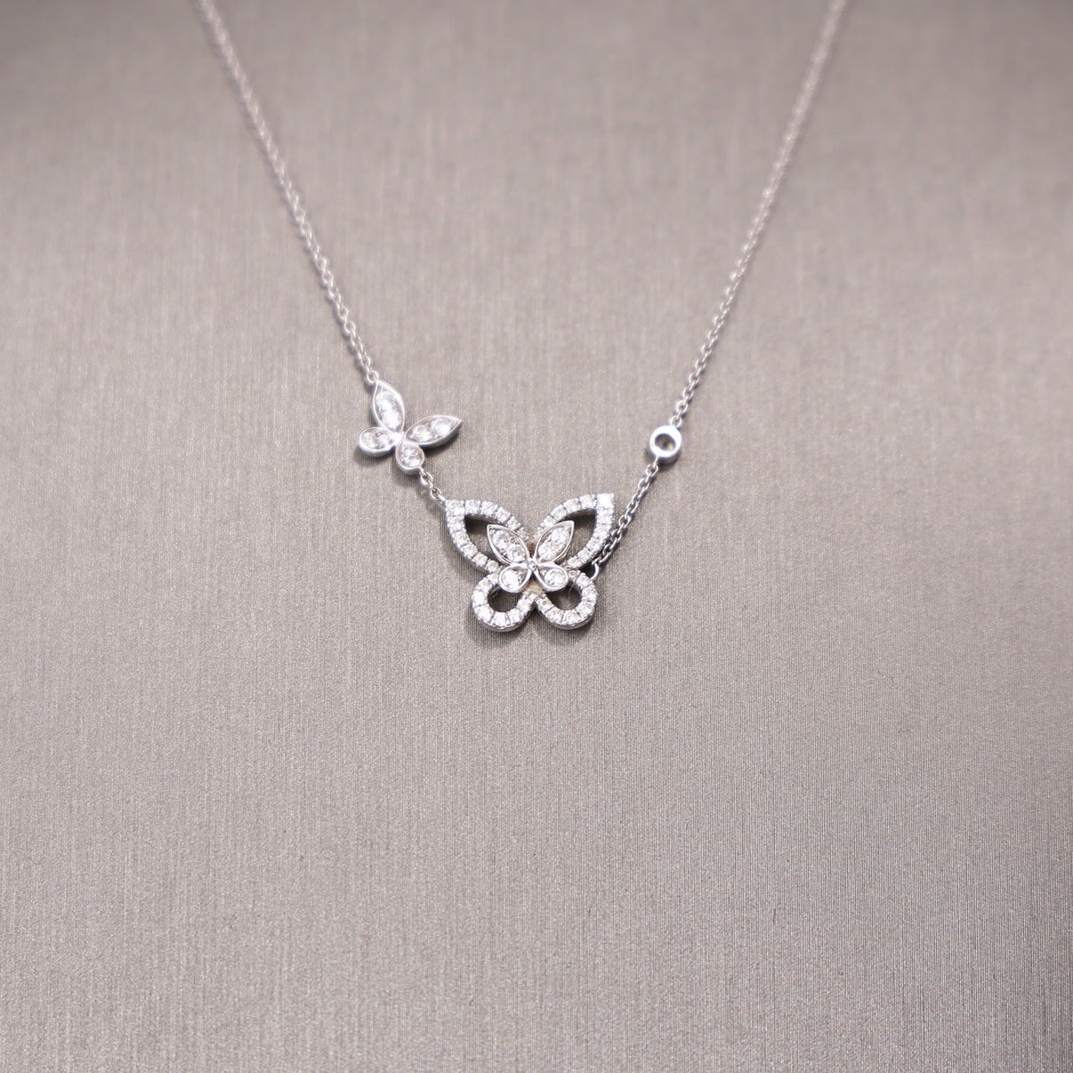 Graff Double Butterfly Silhouette Diamond Pendant in White Gold with Diamonds detail view