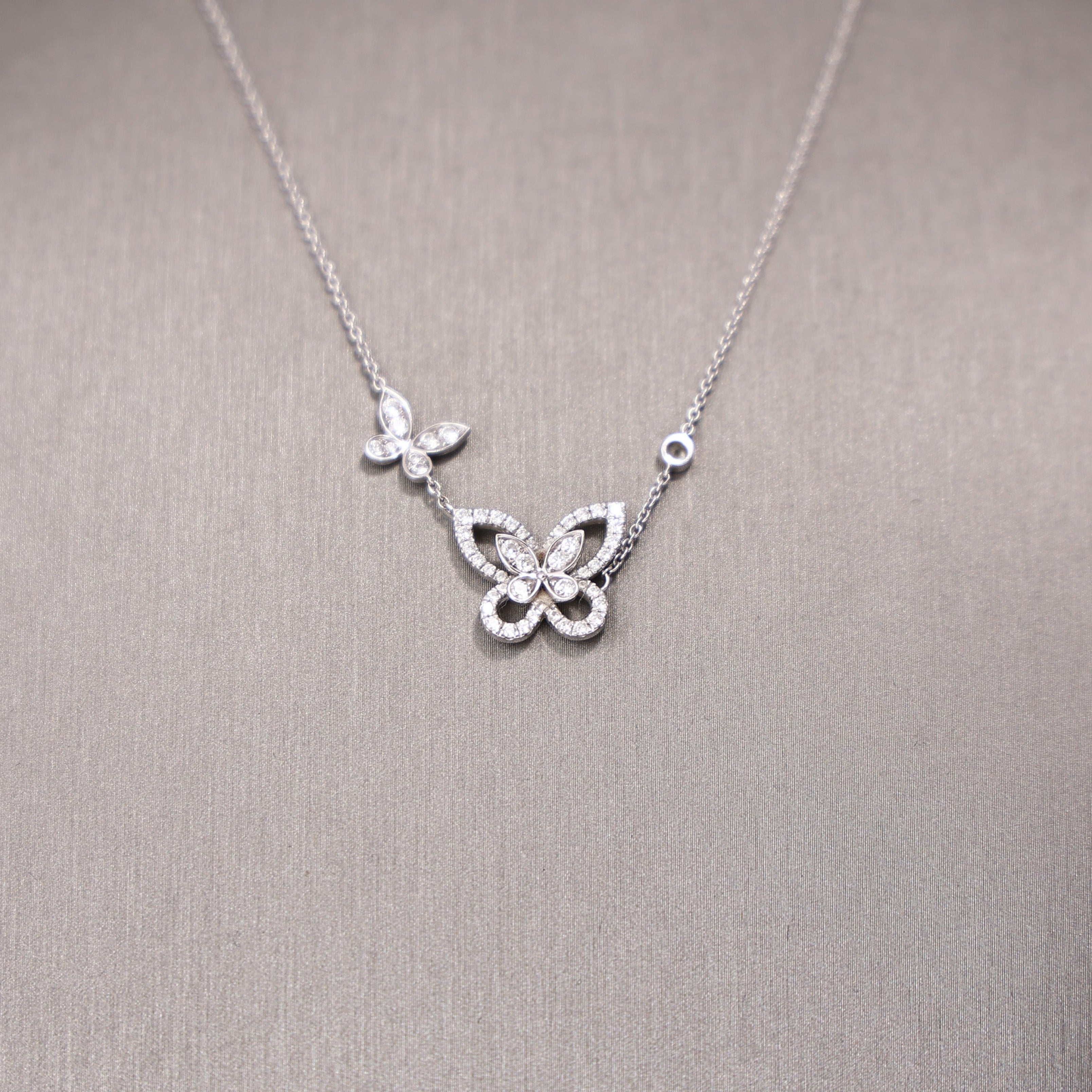 Graff Double Butterfly Silhouette Diamond Pendant in White Gold with Diamonds detail view