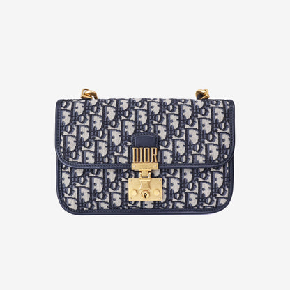 Dior Addict Flap Bag in Navy Blue Oblique Jacquard Canvas with Gold Hardware front view
