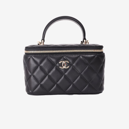 Chanel Classic Vanity Case with Chain in Black Caviar Leather with Gold Hardware