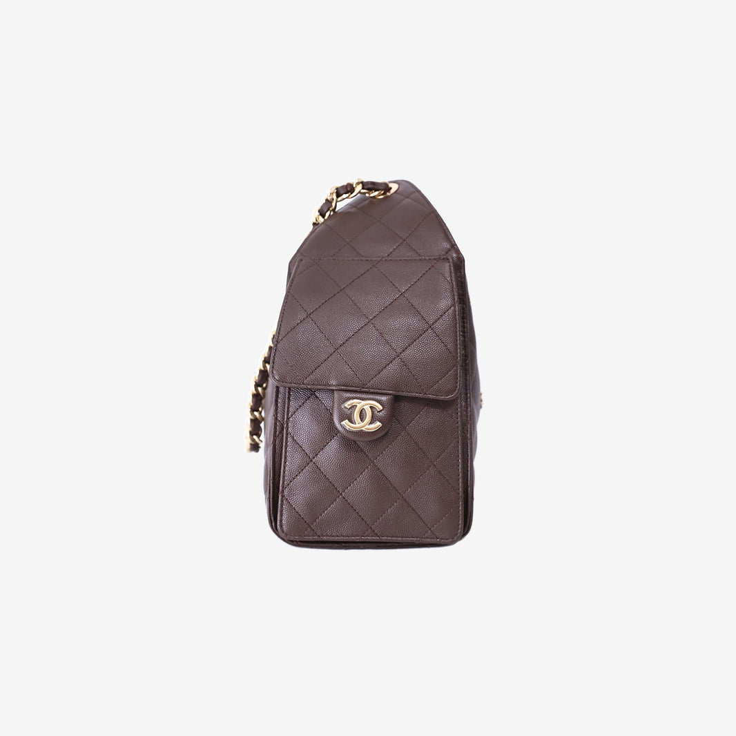 Chanel 25 Hobo Bag Small in Brown Caviar Leather with Gold Hardware
