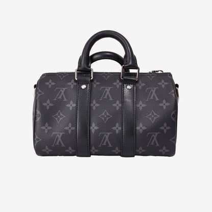 Louis Vuitton Keepall 25 in Monogram Eclipse Reverse Canvas with Black Leather Trim back view
