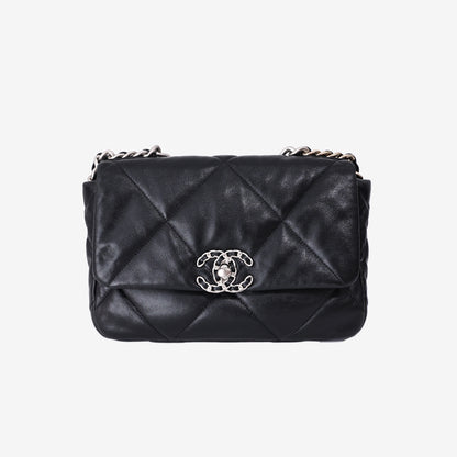 Chanel 19 Bag in Black Lambskin Leather with Silver Hardware