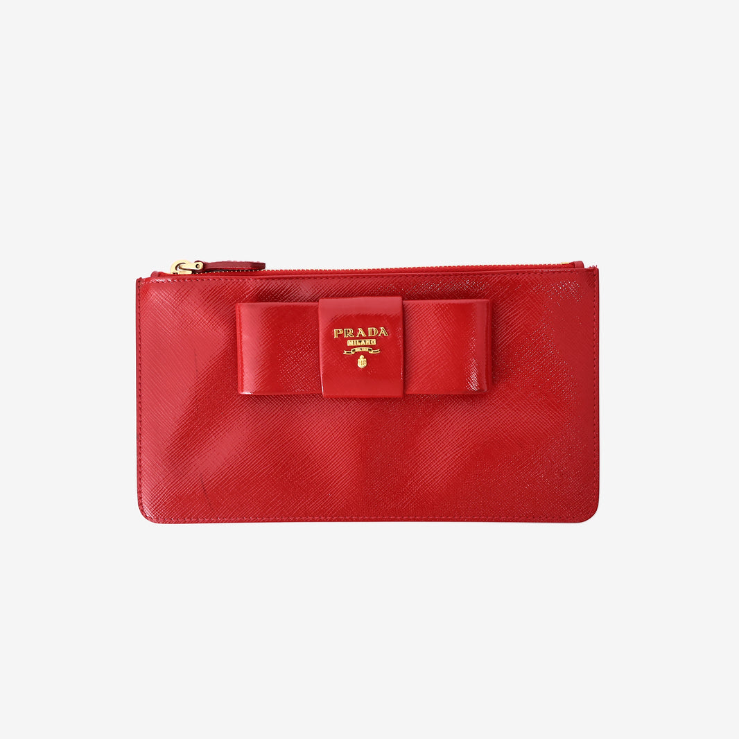 Prada Bow Wallet in Red Saffiano Leather with Gold Hardware