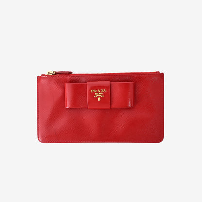 Prada Bow Wallet in Red Saffiano Leather with Gold Hardware