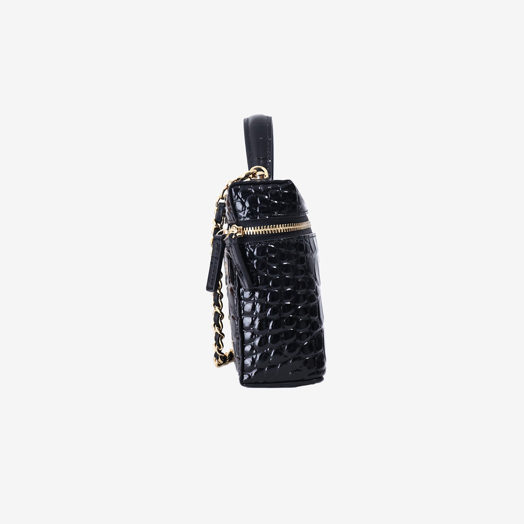 Chanel 26B Vanity Case with Chain in Black Crocodile-Embossed Calfskin Leather with Gold Hardware