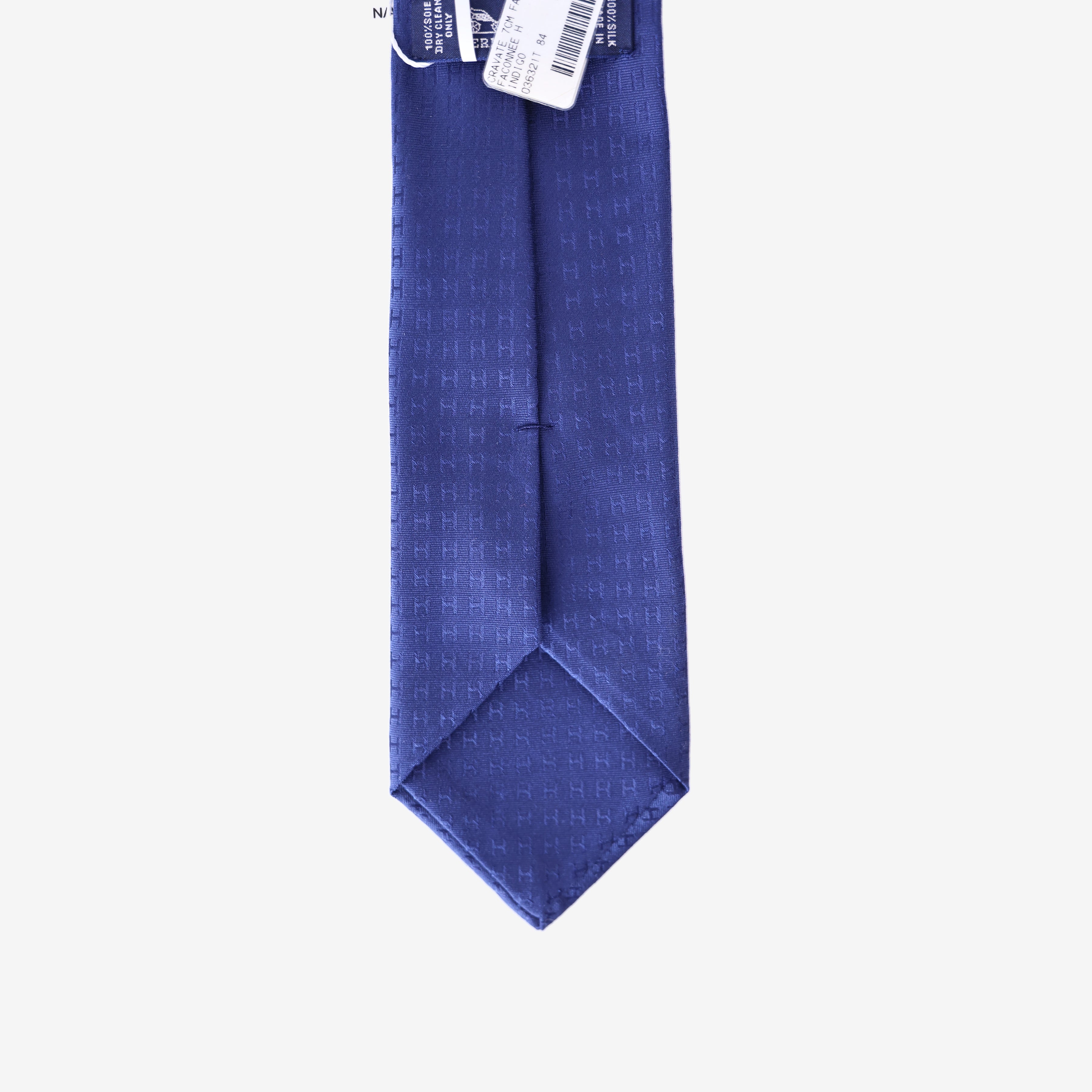 Hermès Façonnée H Tie in Indigo Silk back view