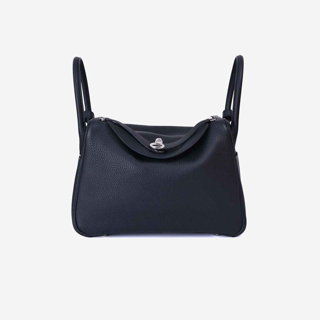 Hermès Lindy 30 in Noir Clemence Leather with Palladium Hardware front view