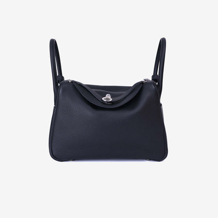 Hermès Lindy 30 in Noir Clemence Leather with Palladium Hardware front view