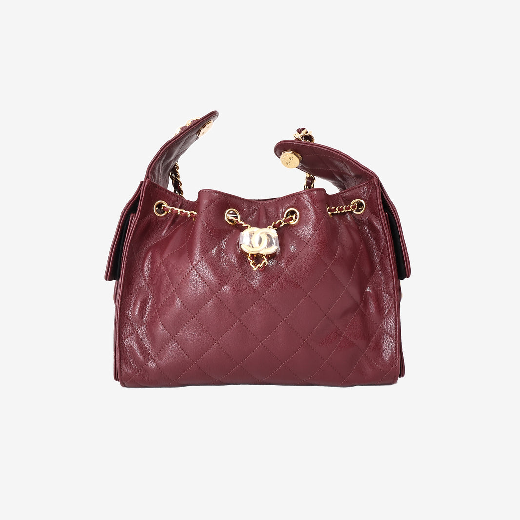Chanel 25 Small Hobo Bag in Burgundy Lambskin with Gold Hardware
