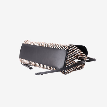 Chanel 26S East-West Shopping Tote in Black Calfskin and Multicolour Tweed with Gold Hardware
