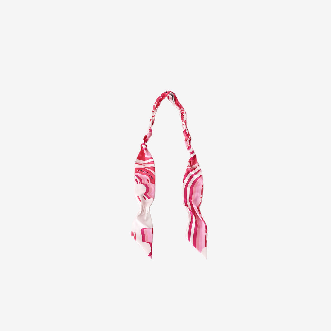 Hermès Brides de Gala Shadow Twilly in Rose, White and Fuchsia Silk