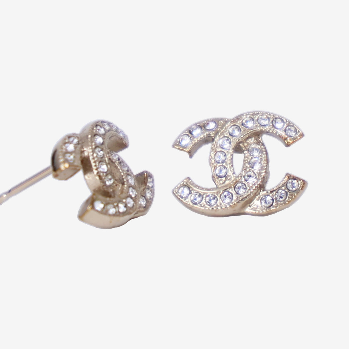 Chanel Mini CC Stud Earrings in Gold-Tone Metal with Crystal Detailing detail view