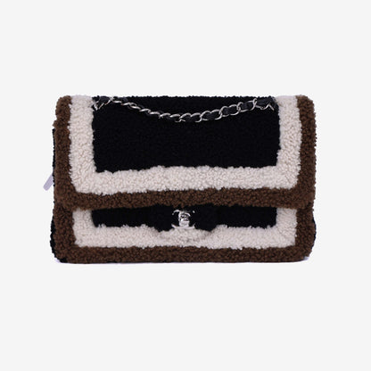 Chanel Classic Medium Double Flap Bag in Tri-Color Shearling with Silver Hardware