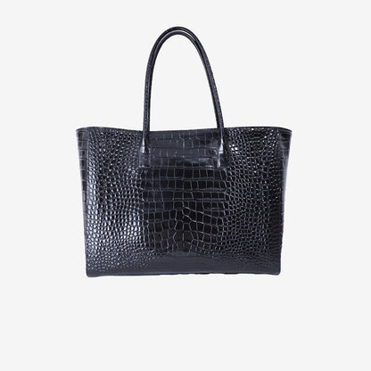 Chanel Large Crocodile-Embossed Tote Bag in Black Calfskin Leather with Gold Hardware