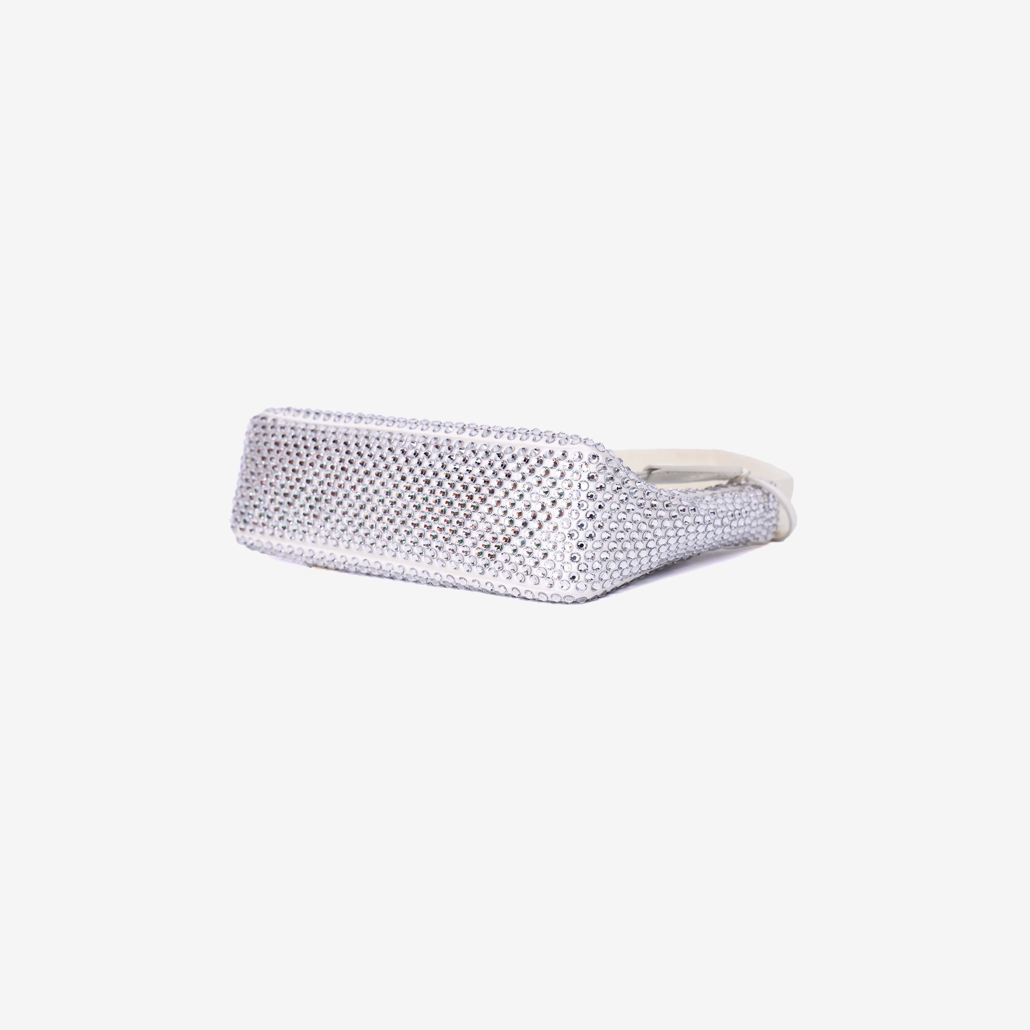 Prada Crystal Shoulder Bag in White Crystal Embellished Canvas bottom side view