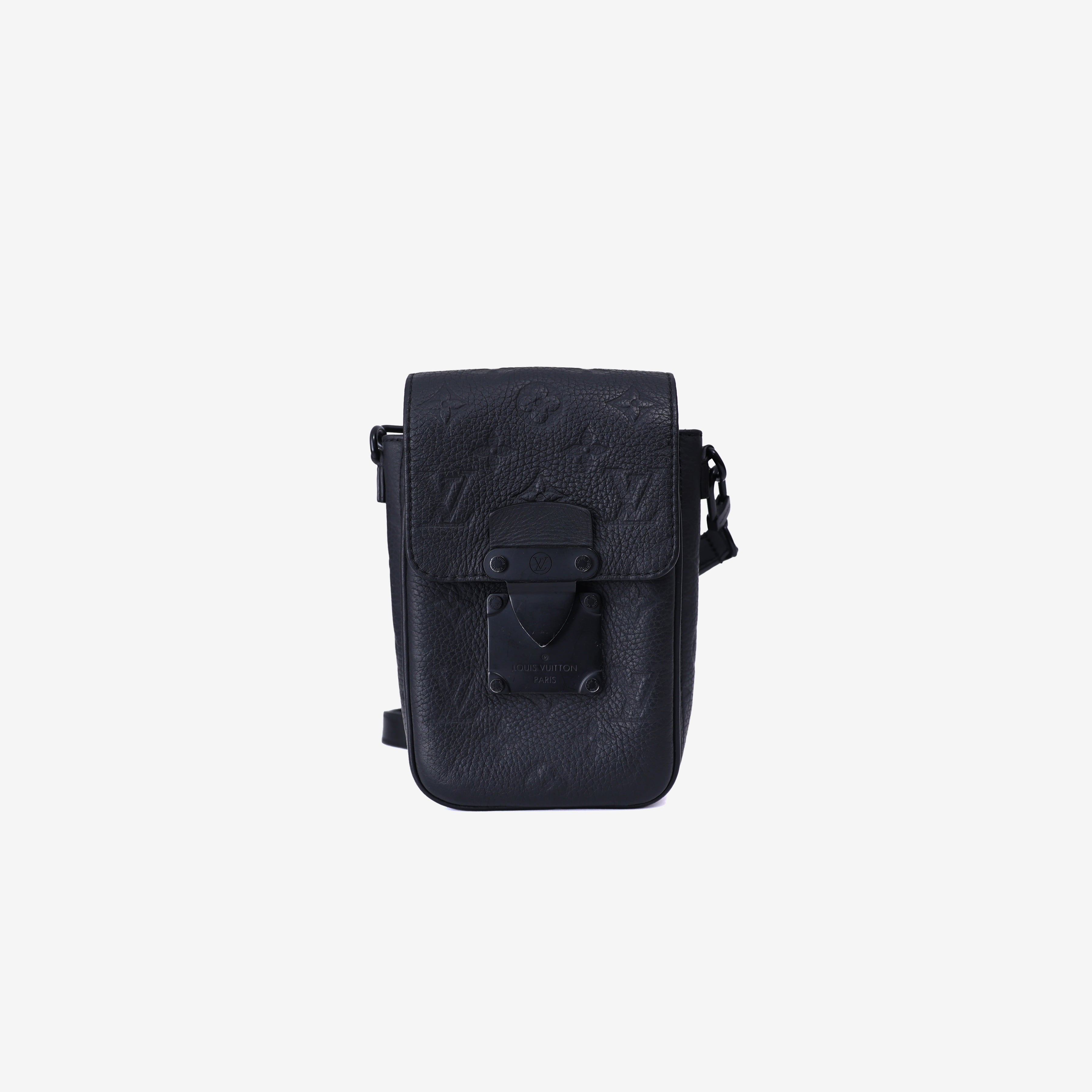 Louis Vuitton S-Lock Vertical Wearable Wallet Bag in Black Monogram Empreinte Coated Canvas with Cowhide Leather Trim front view
