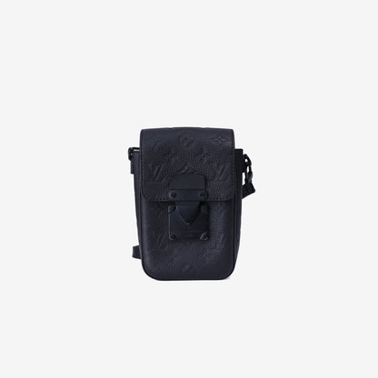Louis Vuitton S-Lock Vertical Wearable Wallet Bag in Black Monogram Empreinte Coated Canvas with Cowhide Leather Trim front view