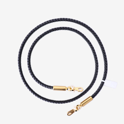 Hermès Virevolte Bag Strap in Noir/Ardoise Swift Calfskin Leather with Gold Hardware detail view
