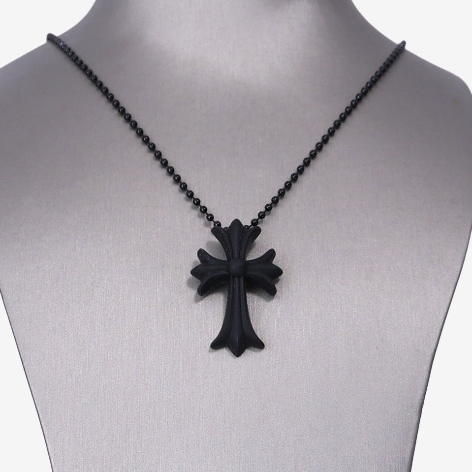 Chrome Hearts Cross Pendant Necklace in Black Silicone detail view