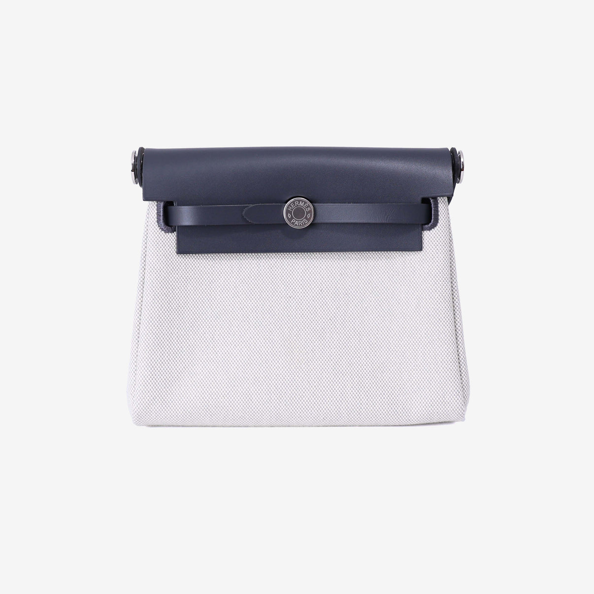 Hermès Herbag Mini in Grey Toile Canvas with Hunter Leather Trim with Palladium Hardware front view