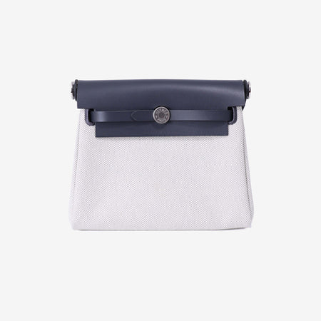 Hermès Herbag Mini in Grey Toile Canvas with Hunter Leather Trim with Palladium Hardware front view