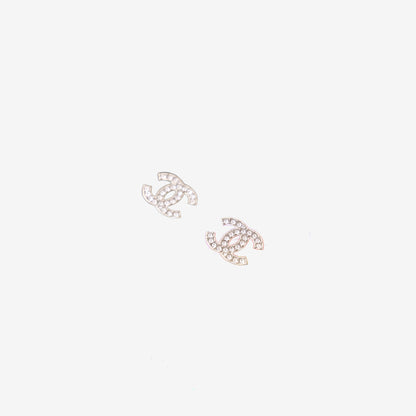 Chanel CC Logo Stud Earrings with Crystal Embellishment