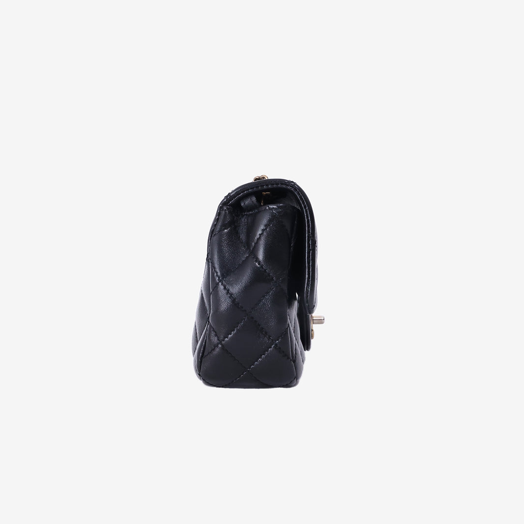 Chanel Mini Rectangular Classic Flap Chain Bag in Black Quilted Lambskin Leather with Gold Hardware