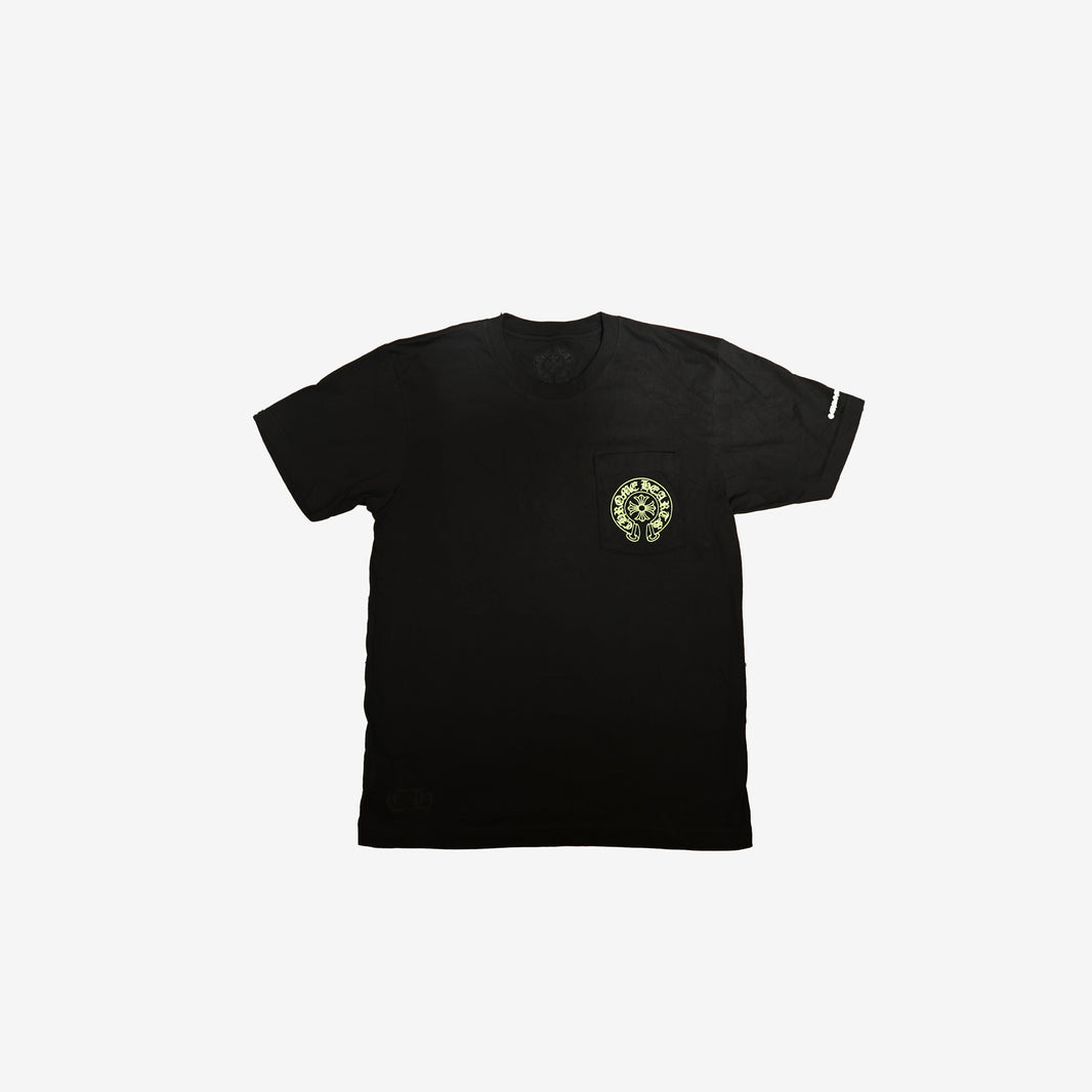 Chrome Hearts Neon Lime Green Pocket Tee in Black Cotton (Sizes Available)