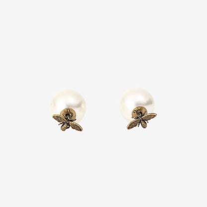 Dior Pearl Bee Star Mise En Dior Tribal Earrings in White Resin Pearl with Gold-Tone Metal