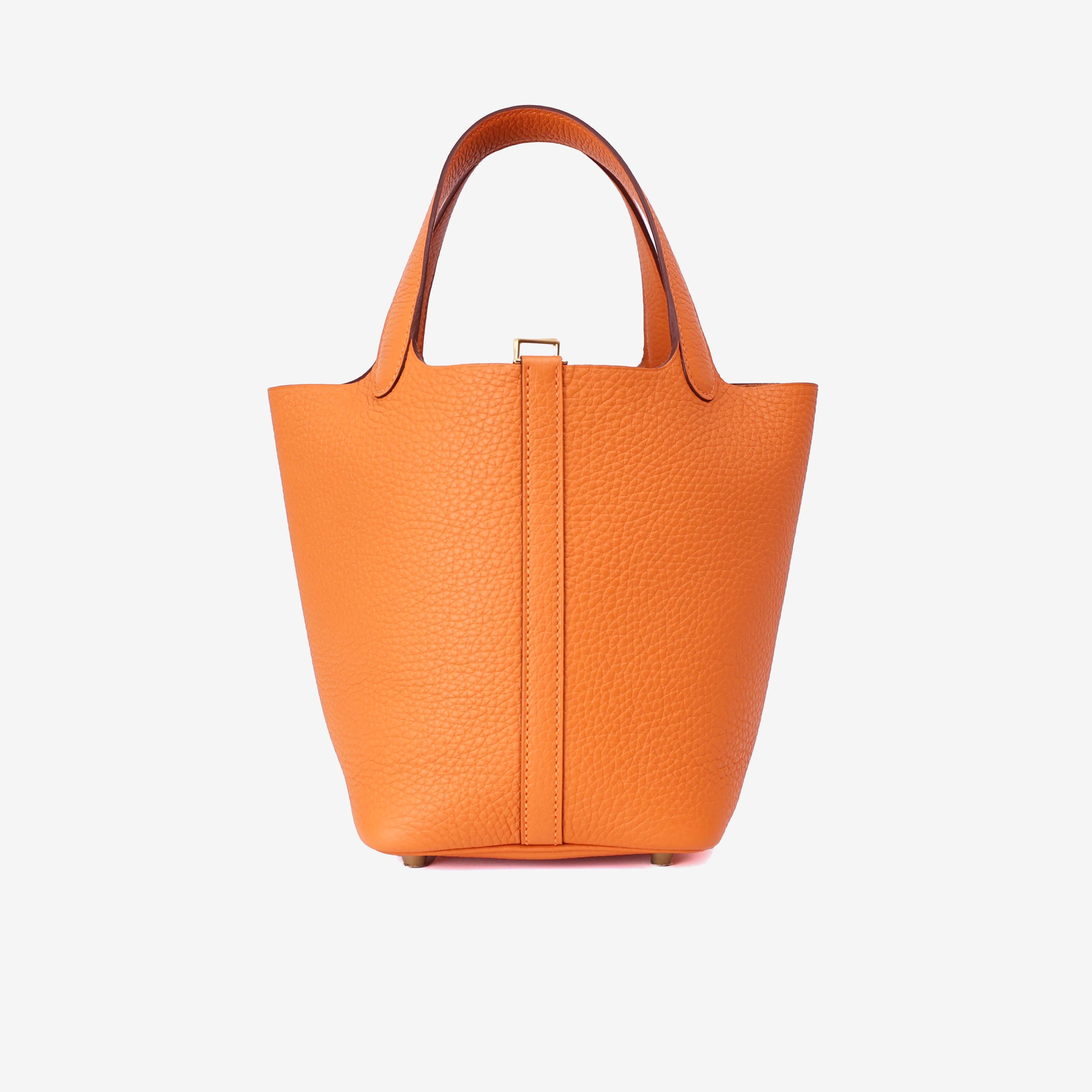 Hermès Picotin 18 Orange Clemence Leather with Gold Hardware front view